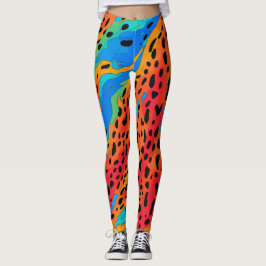 Legging Moderno Estampa Animal Abstrata Azul Laranja Selva