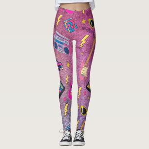Legging Moderno Estilo Tendente dos Anos 80 Rosa Neon Roxo