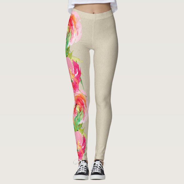 Legging Moderno Floral Rústico Colorido Aquarela (Frente)