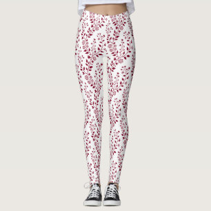 Legging Moderno Minimalista Floral Vermelho Burgundy Branc