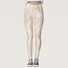 Legging Moderno Minimalista Padrão Abstrato de Fluxo Bege 