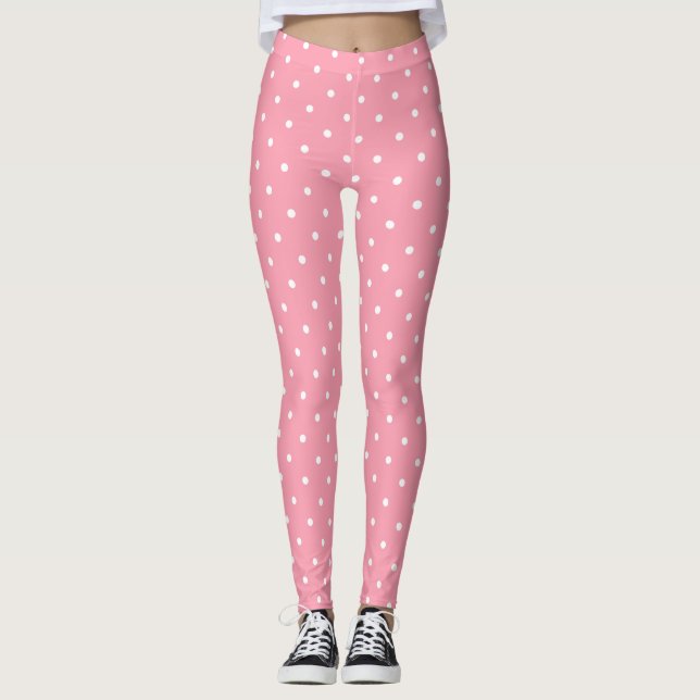 Legging Modish White Circles Dots Rosa Quente Tendência El (Frente)