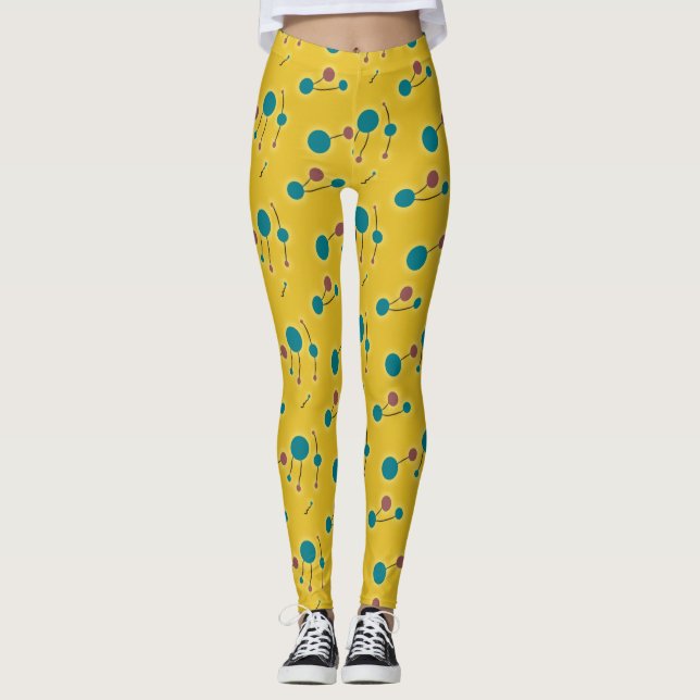 Legging Moléculas Retro Pequenas Retrópicas Amarelo Vermel (Frente)