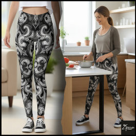 Legging Monochrome Black White Ornamental Filigree Mandala