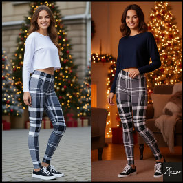 Legging Monochrome Gray Black White Plaid Tartan