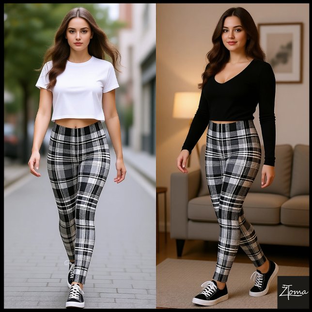 Legging Monochrome Gray Black White Tartan Plaid (Criador carregado)