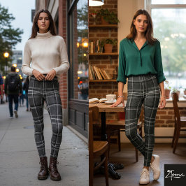 Legging Monochrome Square Plaid Dark Gray Check