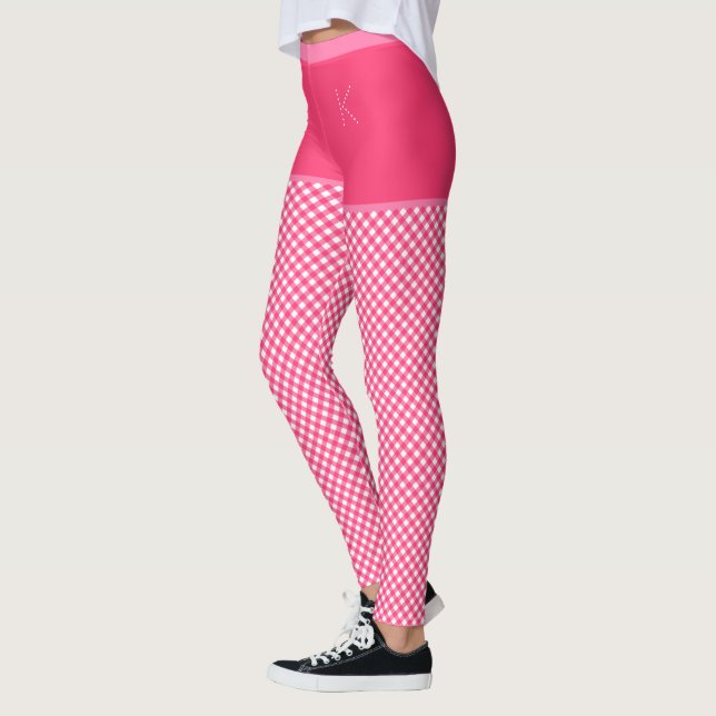Legging Monograma branco cor-de-rosa Impressão Gingham Per (Esquerda)