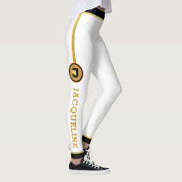 Legging Monograma branco Mínimo Faux Dourado e Nome