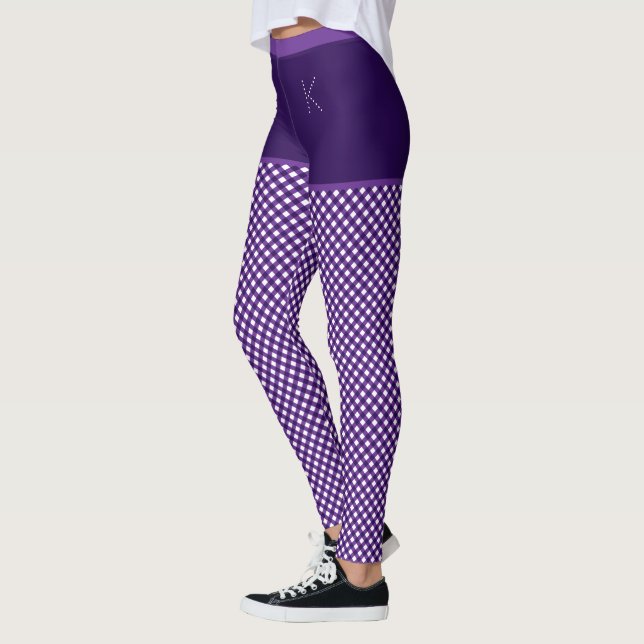 Legging Monograma branco roxo Impressão Gingham Personaliz (Esquerda)