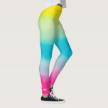 Legging Monograma colorido legal do azul do rosa da<br><div class="desc">Caneleiras muito legal que caracterizam um design da aguarela do ombre do rosa quente, do azul do aqua, do verde limão e do desvanecimento amarelo do sunburst em uma outra. Adicione seu monograma, nome ou texto feito sob encomenda subtil ao tornozelo ou à supressão direita mais baixa. Se você está...</div>