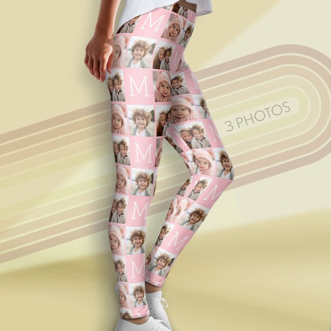 Legging Monograma Cor-de-rosa com Colagem de Fotografias P (Custom Photo Leggings)