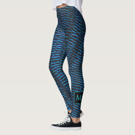 Legging Monograma de abstrato azul neon-metal brilhante vi