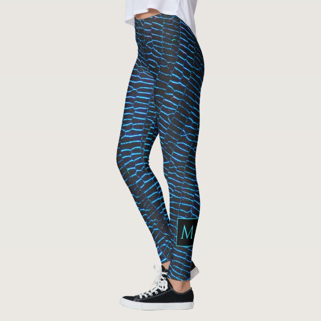 Legging Monograma de abstrato azul neon-metal brilhante vi (Esquerda)