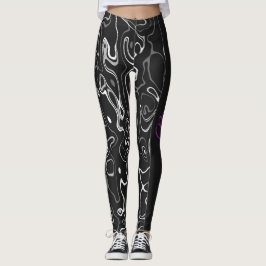 Legging Monograma de abstrato de damascos brancos pretos