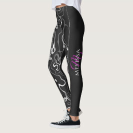 Legging Monograma de abstrato de damascos brancos pretos