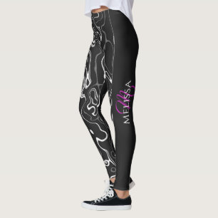 Legging Monograma de abstrato de damascos brancos pretos
