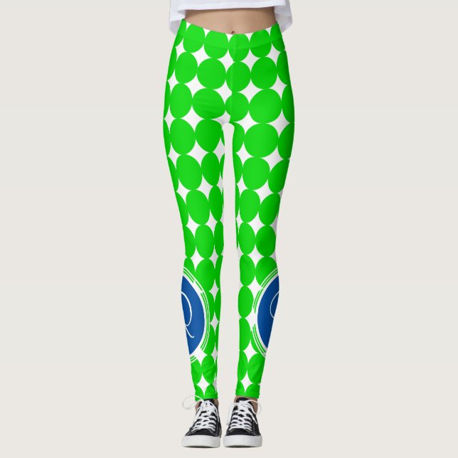 Legging Monograma de Bolinhas Azul e Verde (Frente)