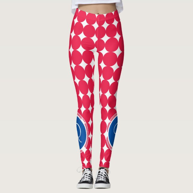 Legging Monograma de Bolinhas Azul e Vermelha (Frente)