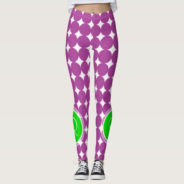 Legging Monograma de Bolinhas Verde e Roxo (Frente)