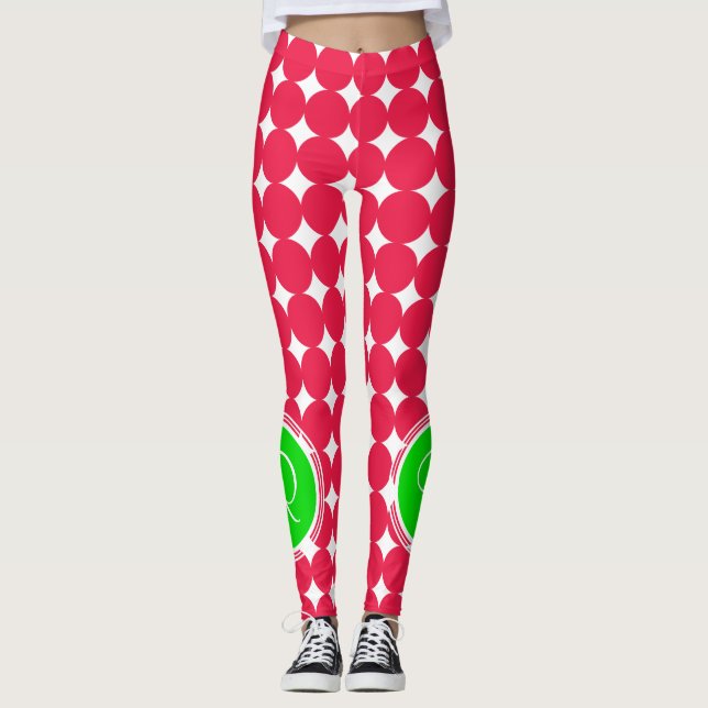 Legging Monograma de Bolinhas Verde e Vermelha (Frente)