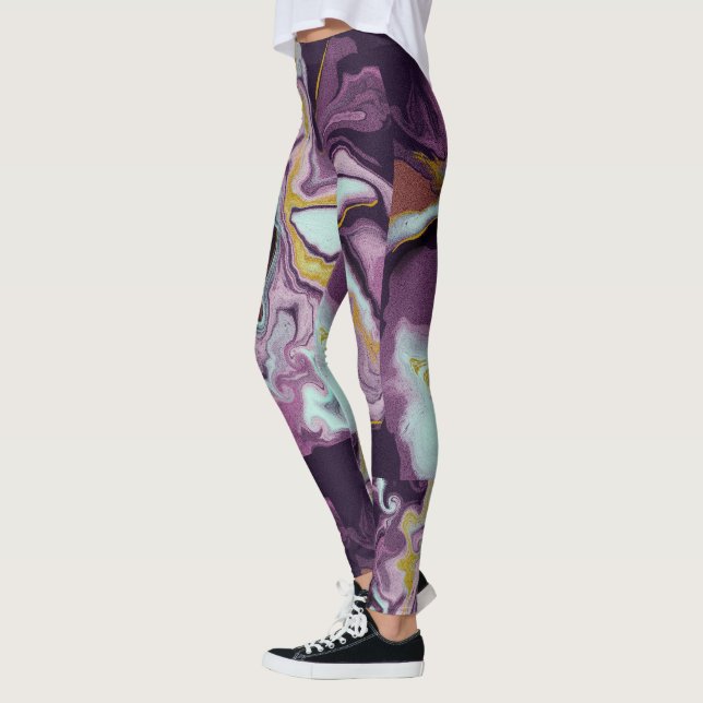 Legging Monograma de Mármaco Dourado e Roxo (Esquerda)