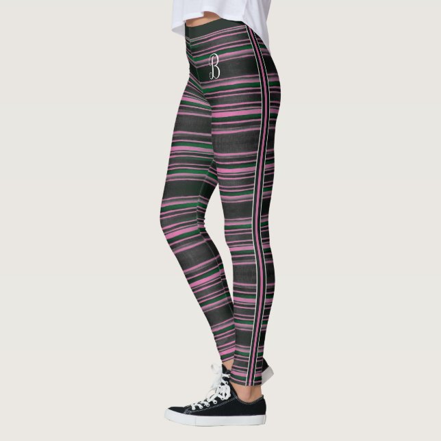 Legging Monograma de Tecido de Moda Verde Rosa-Rosa-Preto- (Esquerda)