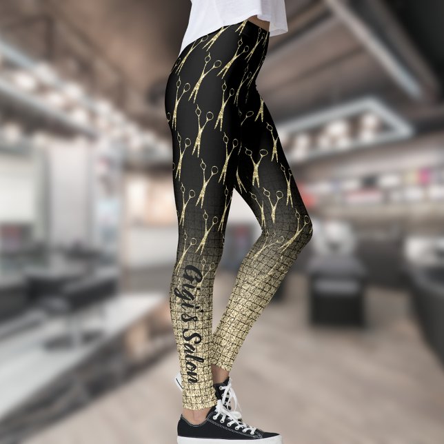 Legging Monograma Dourado de gradiente da tesoura de salão (Criador carregado)