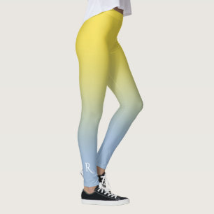 Legging Monograma elegante de gradiente amarelo a azul cla