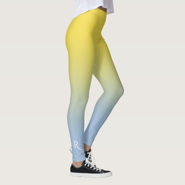 Legging Monograma elegante de gradiente amarelo a azul cla (Direita)