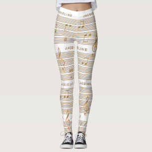 Legging Monograma Falso Ouro Notas eClave em BRANCO