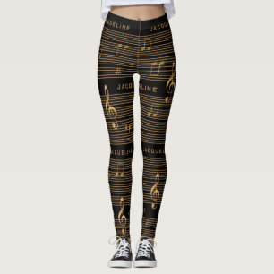 Legging Monograma Falso Ouro Notas eClave em PRETO
