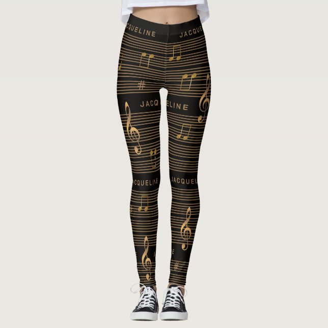 Legging Monograma Falso Ouro Notas eClave em PRETO (Frente)