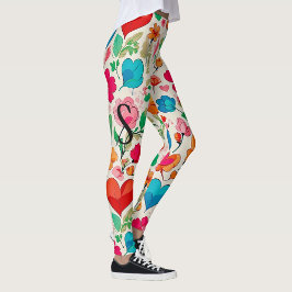 Legging Monograma floral e cardíaco do dia do Namorados mo