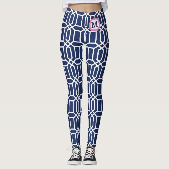 Legging Monograma Geométrico de Octagonista Branco do Pré- (Frente)