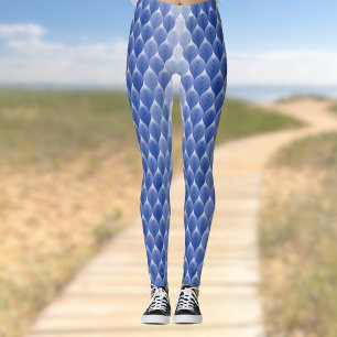 Legging Monograma Geométrico Moderno de Folha Azul Branco