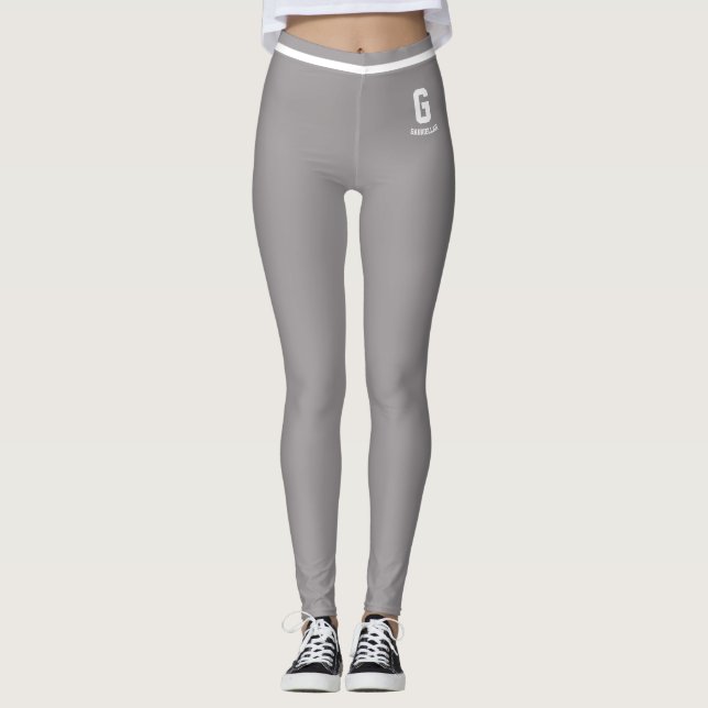 Legging Monograma Listrada Personalizada em Cinza Heather  (Frente)
