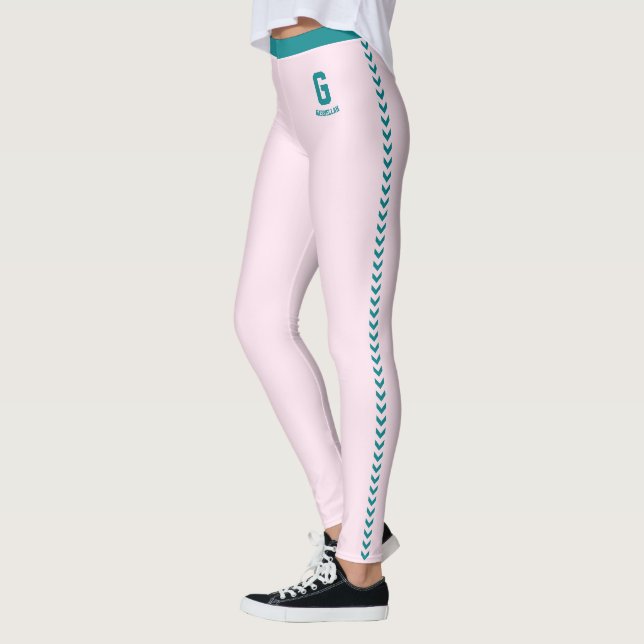 Legging Monograma Personalizado com Listras Pretas e Rosa  (Esquerda)