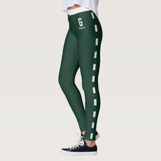 Legging Monograma Personalizado com Padrão Neutro Verde Fl (Esquerda)
