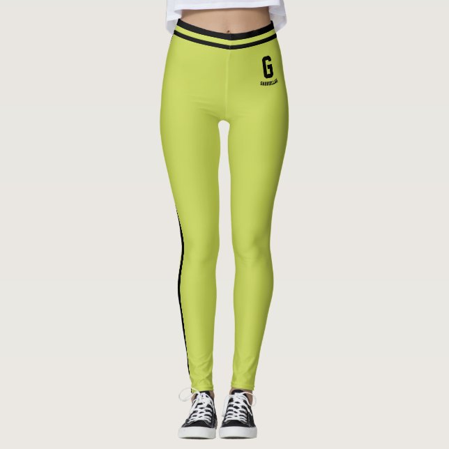 Legging Monograma Personalizado de Listras Pretas e Verde  (Frente)