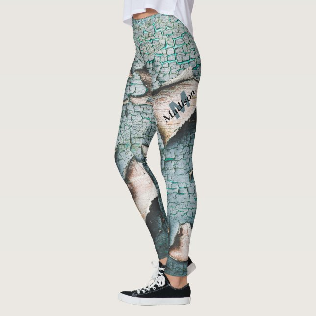Legging Monograma personalizado de madeira verde-azul-russ (Esquerda)