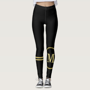 Legging Monograma personalizado de ouro elegante a preto
