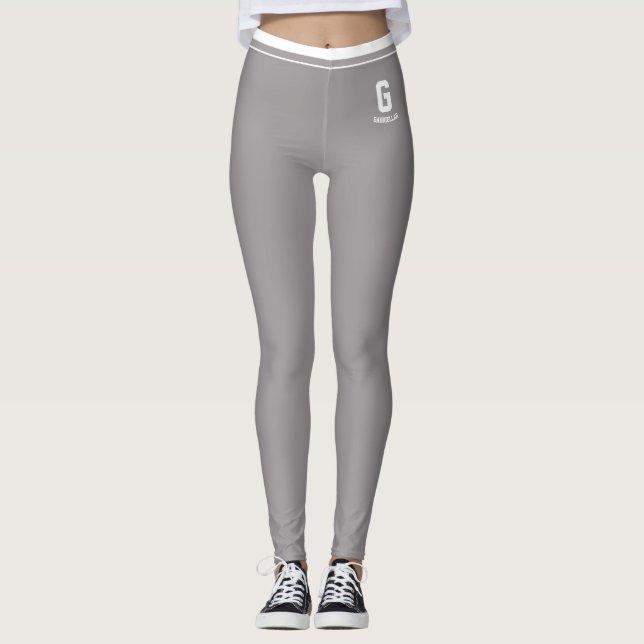 Legging Monograma Pessoalizada Cinza com Listras Brancas (Frente)