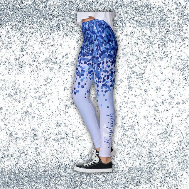Legging Monograma Simples Azul Brutado de Metal e Largura  (Criador carregado)