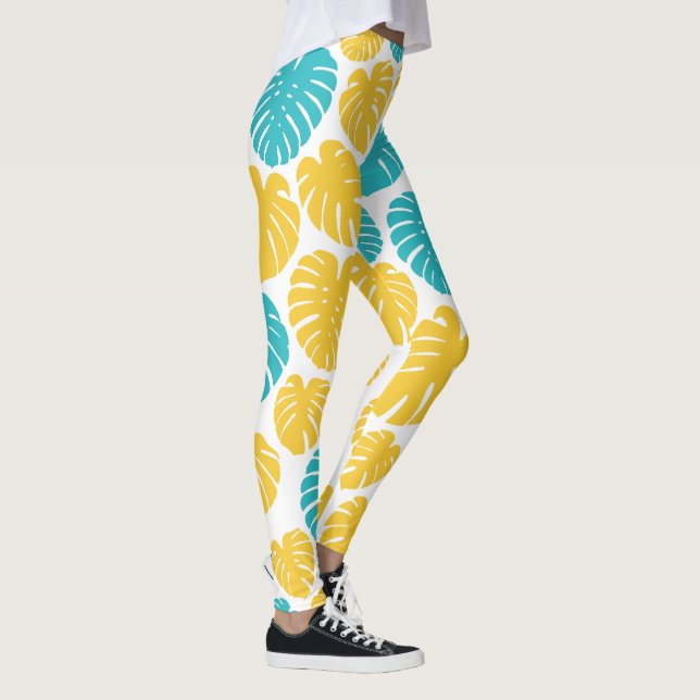 Legging Monstera deixa em turquesa, amarelo e branco (Direita)