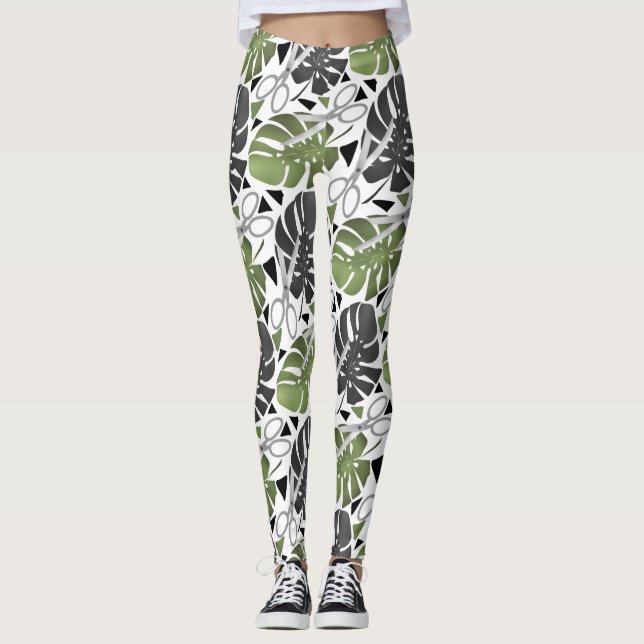 Legging Monstera impressão tropical deixa tesoura exo selv (Frente)