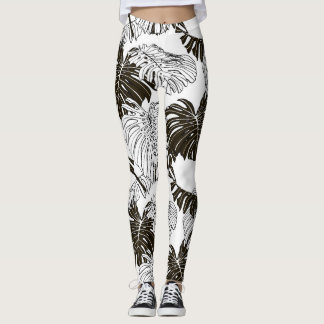 Legging Monstera Monocromo: Branco-Preto Sem Vista.