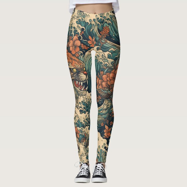 Legging Monstro do Mar de Tatuagem Japonês (Frente)