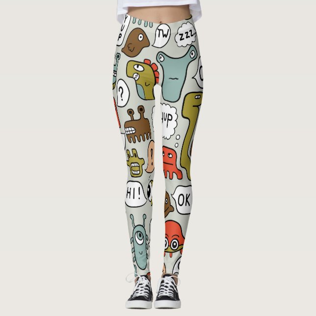 Legging Monstros de Cartoons Bonitos: Fundo Ininterrupto (Frente)