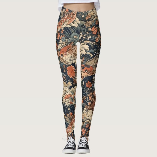 Legging Monstros do Mar de Tatuagem Japonês (Frente)